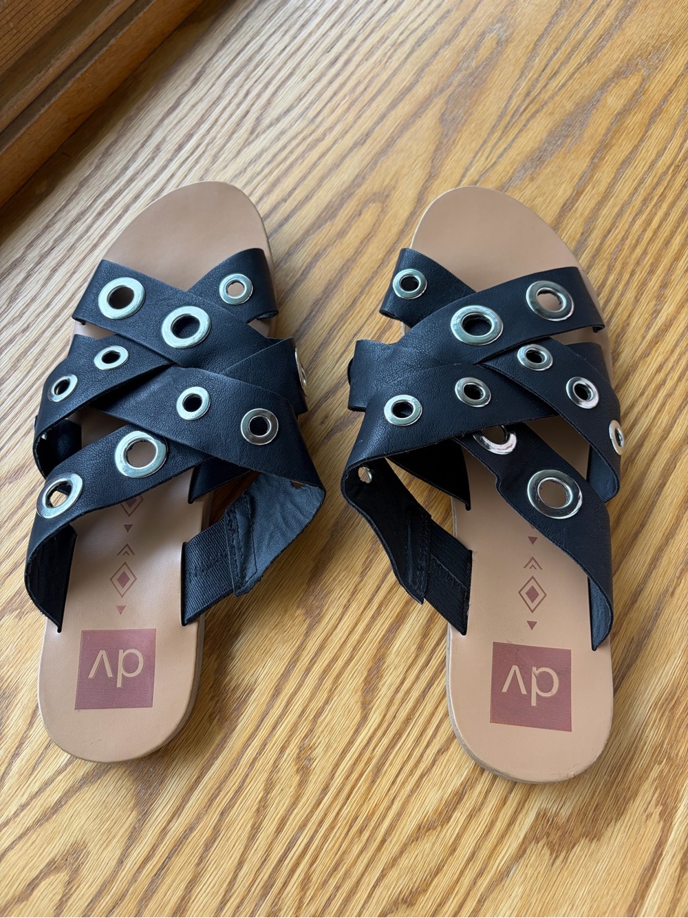 DV by Dolce Vita Black Grommet Crisscross Slide Sandals